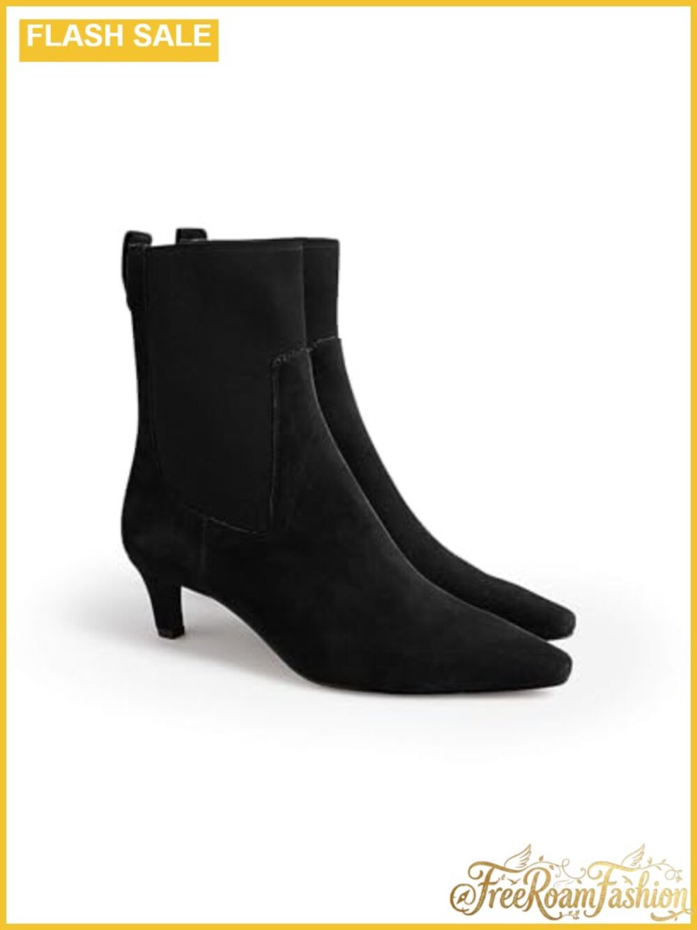 Faux Suede Ankle Boots Kitten Heel Pointed Toe Slip On